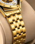 Mens Watch 30M Waterproof Skeleton Hollow Automatic Retro Triangle Wrist Watch (Gold White)