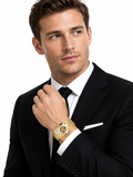 Mens Watch 30M Waterproof Skeleton Hollow Automatic Retro Triangle Wrist Watch (Gold White)