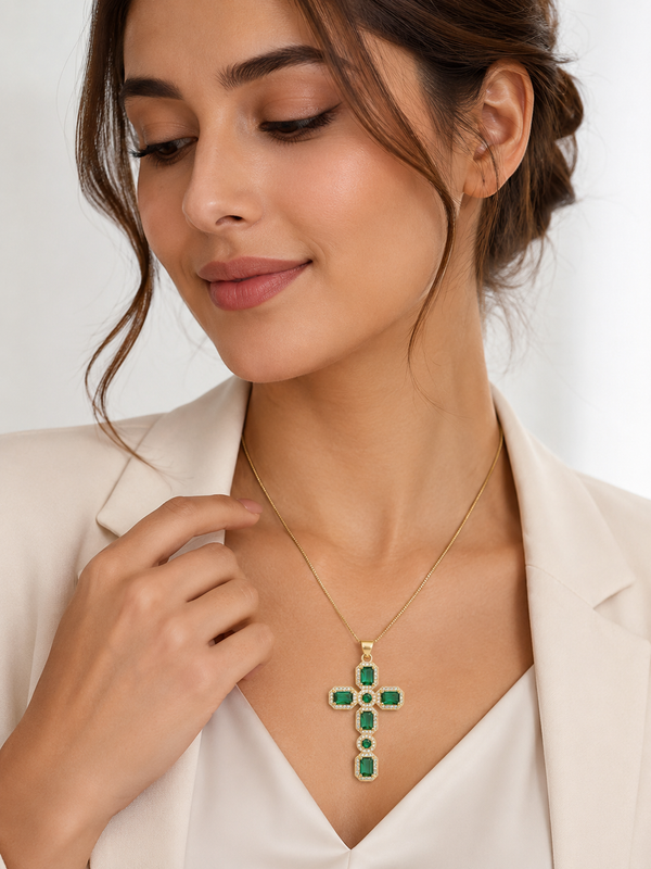 Cross Pendant Necklace Copper 18K Gold Plated