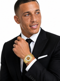 Mens Watch 30M Waterproof Skeleton Hollow Automatic Retro Triangle Wrist Watch (Gold White)
